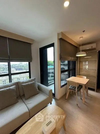 Modern living room with balcony view in a stylish apartment