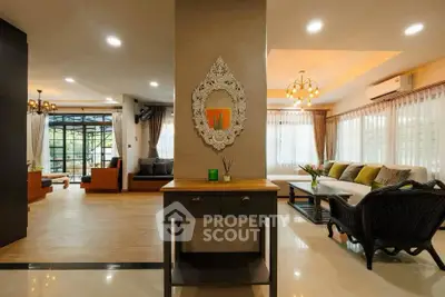 Spacious and elegant living room with modern decor and ample natural light.