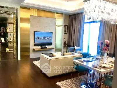 Luxurious living room with elegant dining area and modern decor