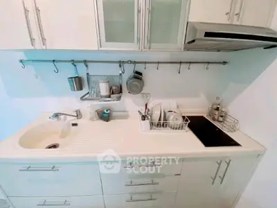 Modern kitchen with sleek white cabinetry and electric cooktop