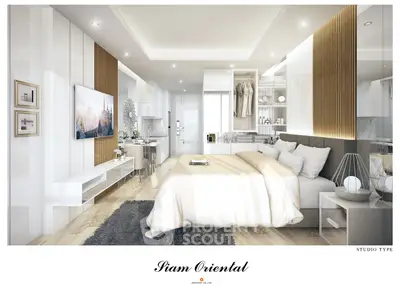 Luxurious studio apartment with modern decor and open layout in Siam Oriental.