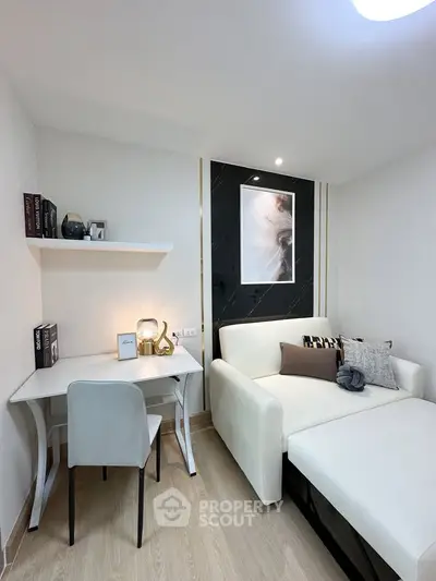 Modern living room with stylish decor and cozy seating area