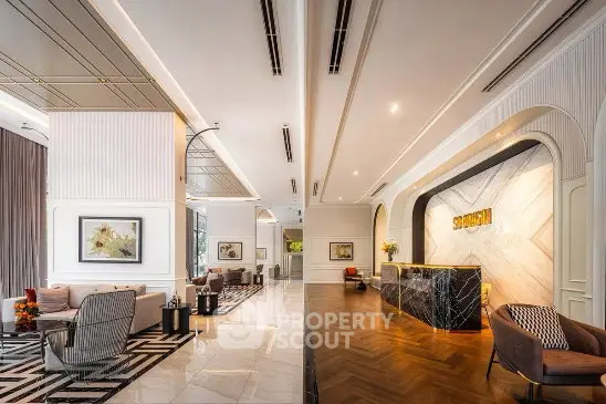 Luxurious hotel lobby with elegant seating and modern reception desk