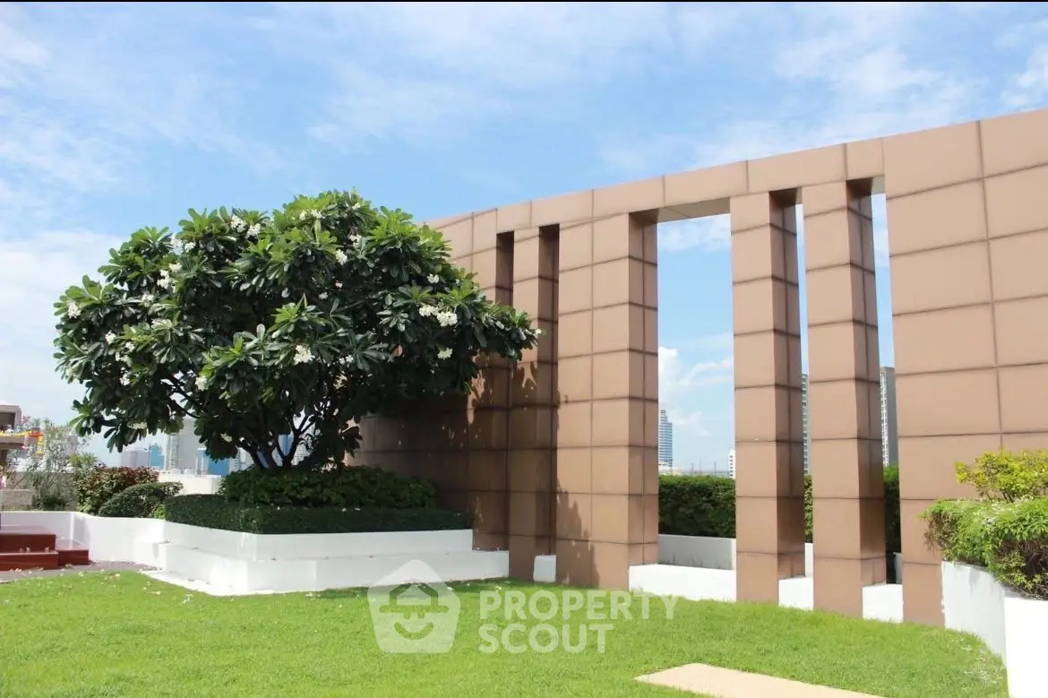 Stunning rooftop garden with modern architectural design and lush greenery