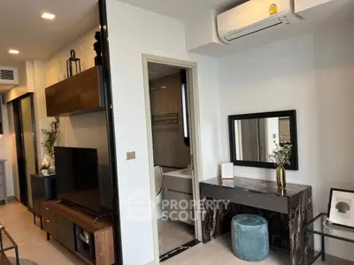 Modern apartment interior with stylish decor and air conditioning