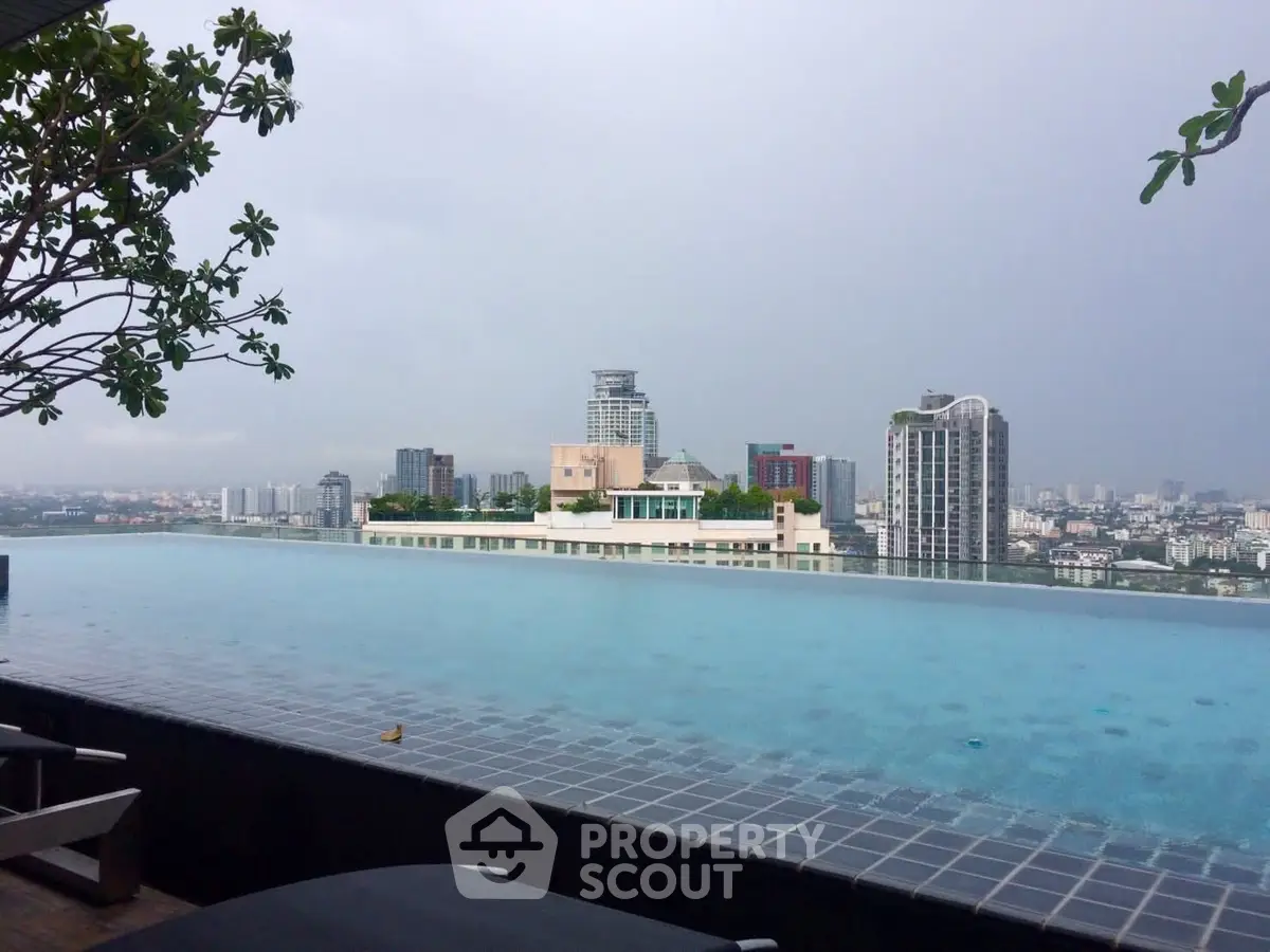 Stunning rooftop infinity pool with panoramic city skyline view