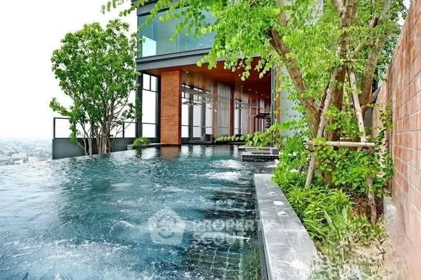 Luxurious rooftop infinity pool with stunning city views and lush greenery.