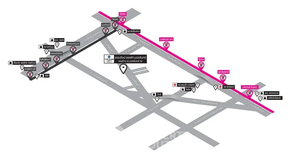 Map showing real estate location with nearby amenities and transport links.