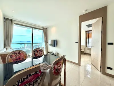 Modern living room with stunning ocean view and stylish decor