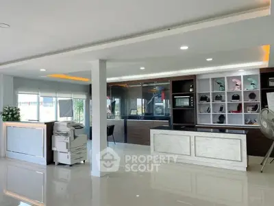 Modern office lobby with sleek design and ample natural light