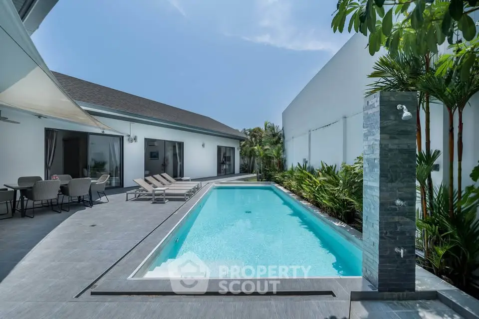 Luxurious modern villa with private pool and lush garden, perfect for relaxation and entertainment.