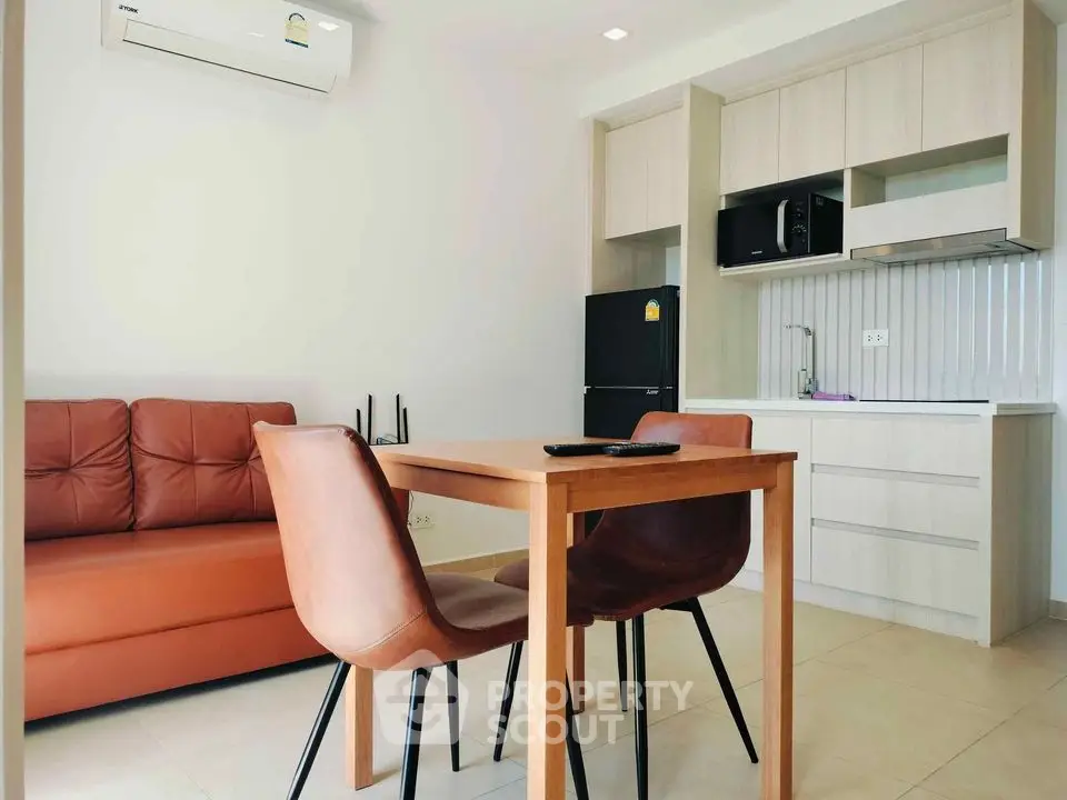 Modern apartment interior with cozy living room and stylish kitchen