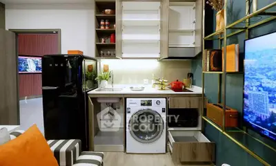 Modern compact kitchen with washing machine and stylish decor