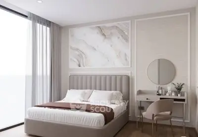 Elegant bedroom with modern decor and natural light