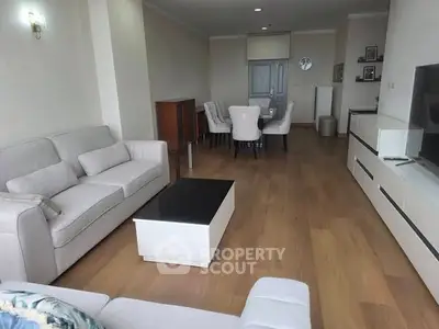 Spacious living room with modern furniture and elegant dining area
