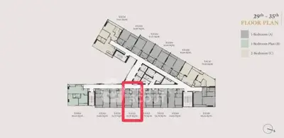 Floor plan of 29th to 35th floor with highlighted unit in red box.