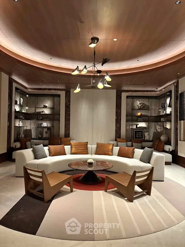 Luxurious modern living room with elegant circular sofa and stylish decor