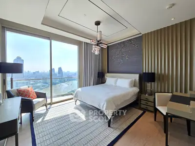 Luxurious bedroom with stunning city view and elegant decor