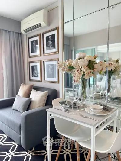 Stylish modern living room with elegant decor and dining area