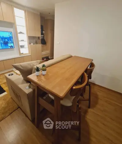 Modern living room with stylish wooden furniture and cozy ambiance