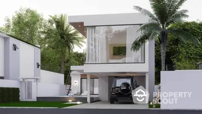 Modern luxury villa with sleek design and private pool in lush green setting.