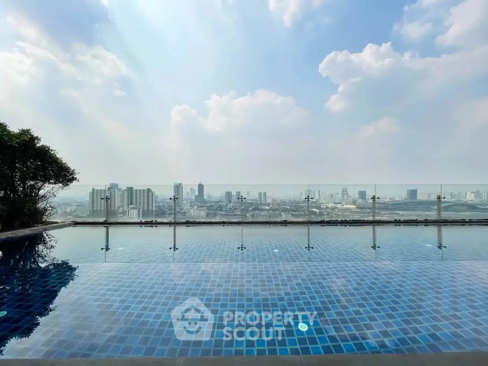 Stunning rooftop pool with panoramic city skyline view, perfect for luxury urban living.