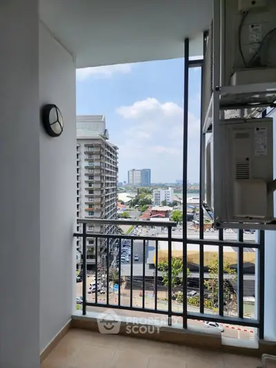 Modern balcony with city view, perfect for urban living.