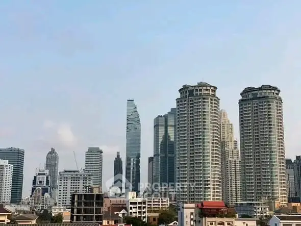 Stunning cityscape view showcasing modern high-rise buildings under a clear blue sky.
