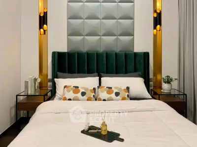 Luxurious bedroom with elegant decor and plush bedding