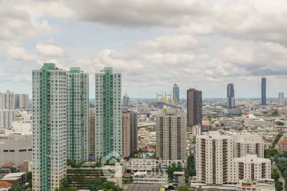 Stunning cityscape view showcasing modern high-rise buildings under a cloudy sky.