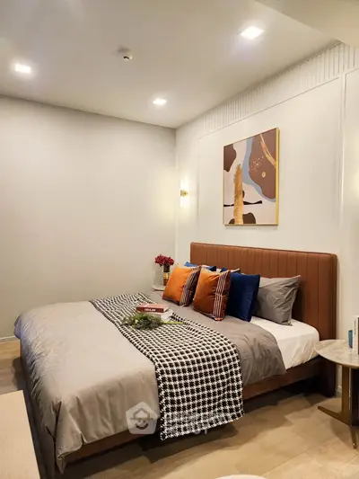 Modern bedroom with stylish decor and cozy ambiance