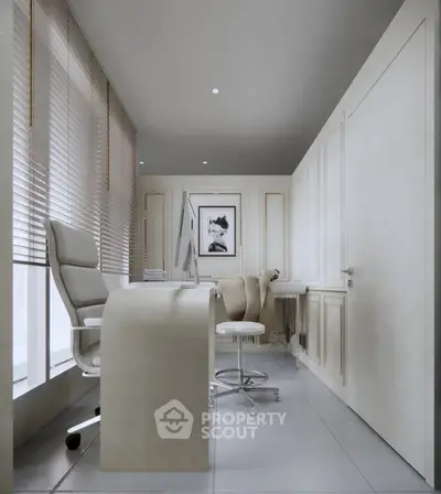 Elegant modern study room with sleek furniture and large windows