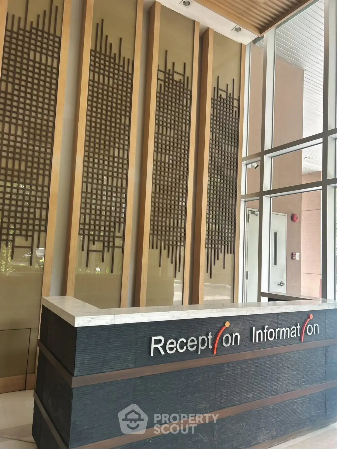 Modern reception area with stylish design and information desk