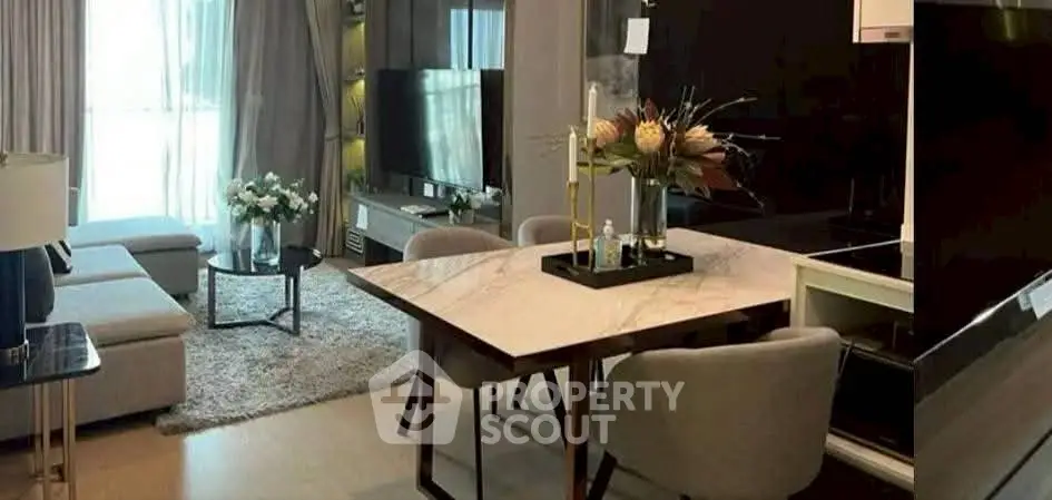 Luxurious modern living room with elegant dining area and stylish decor