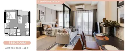 Modern 1-bedroom apartment with stylish interior and open layout, featuring a cozy living area and elegant decor.