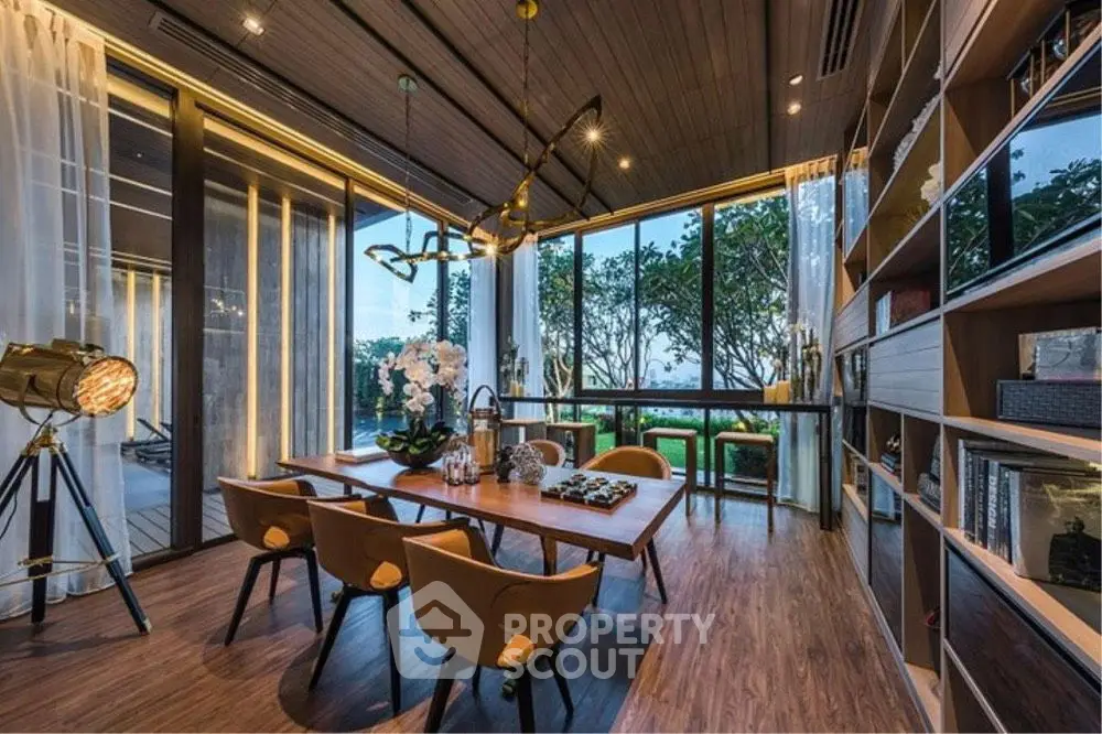 Luxurious living room with panoramic windows and elegant decor