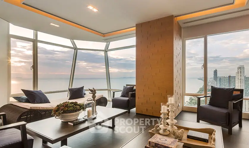 Luxurious living room with panoramic ocean view and modern decor