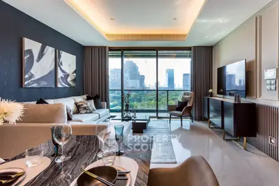 Luxurious living room with modern decor and stunning city view