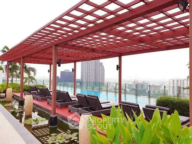 Stunning rooftop terrace with pool and city view, perfect for relaxation and leisure.