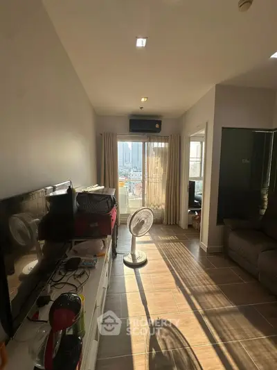 Bright living room with city view and modern decor