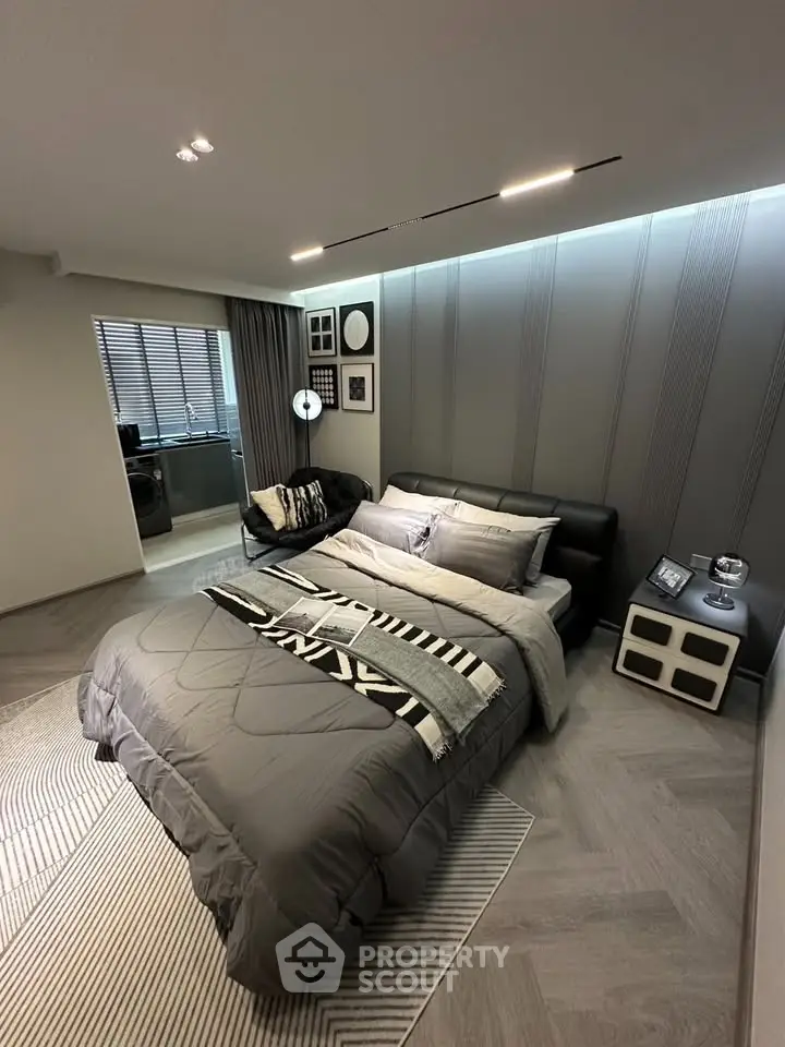 Modern bedroom with stylish decor and cozy ambiance