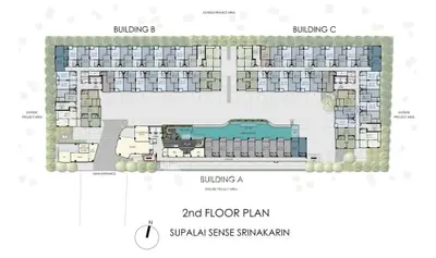 Supalai Sense Srinakarin 2nd floor plan showcasing modern residential layout.