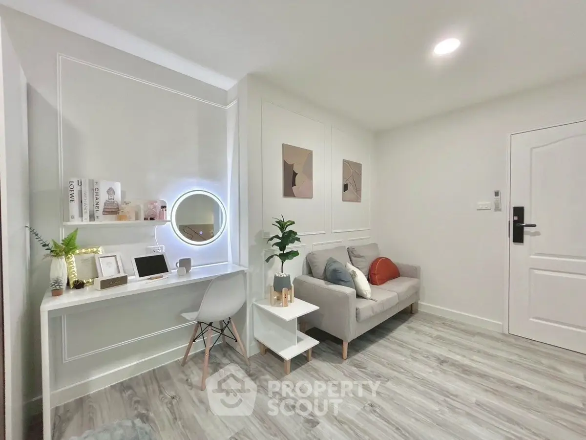 Modern living room with stylish decor and cozy seating area