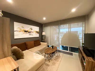 Modern living room with cozy sofa and stylish decor in a bright apartment