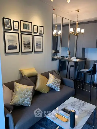 Stylish modern living room with elegant decor and cozy seating area, perfect for relaxation and entertaining.