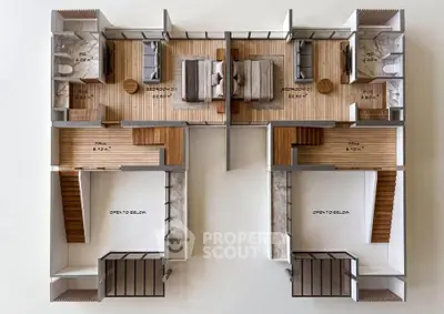 Modern architectural floor plan showcasing spacious bedrooms and open living areas.