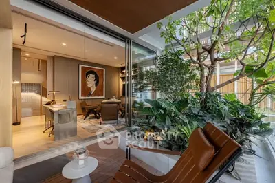 Luxurious modern living room with indoor garden and stylish decor