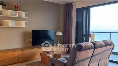 Stylish living room with modern decor and stunning balcony view