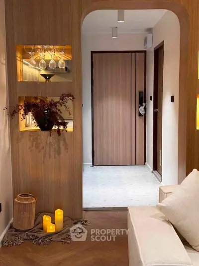 Stylish modern living room with warm lighting and elegant decor