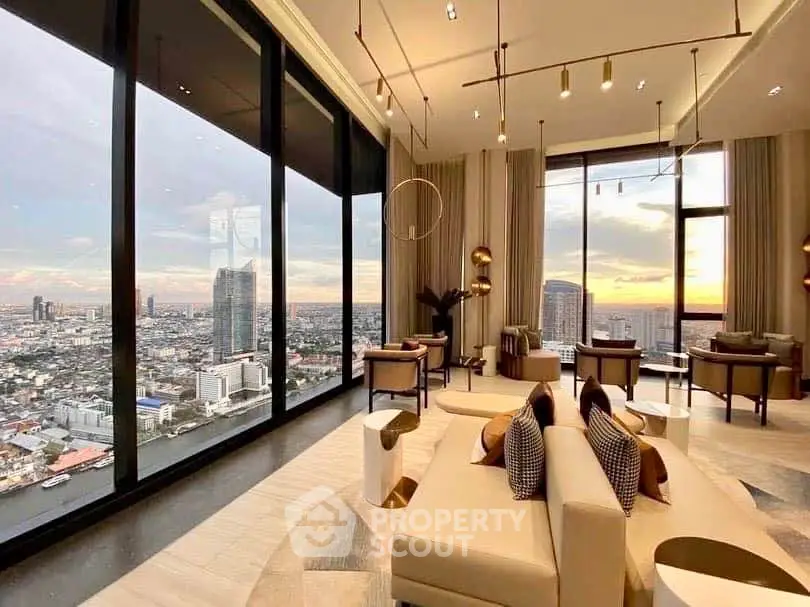 Luxurious living room with panoramic city view and modern decor